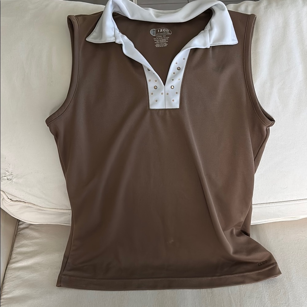 Izod Brown and White Fitted Muscle Tee Polo